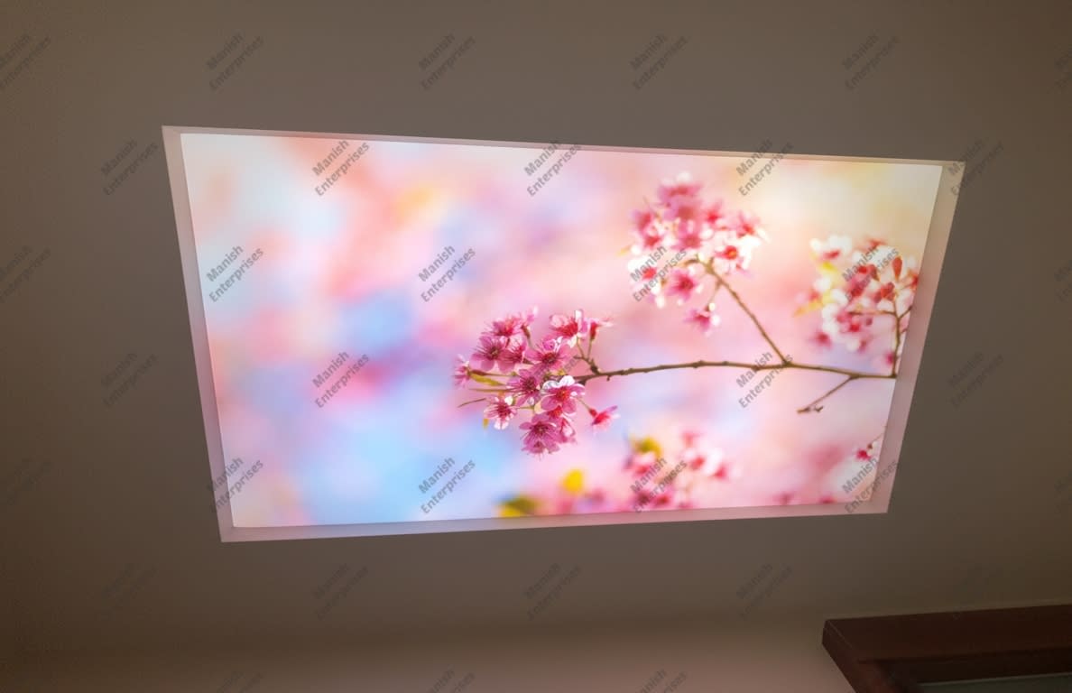 Dreamy Pink Blossom Backlit Acrylic Ceiling Sheet – Soft Floral Sky Ceiling Panel