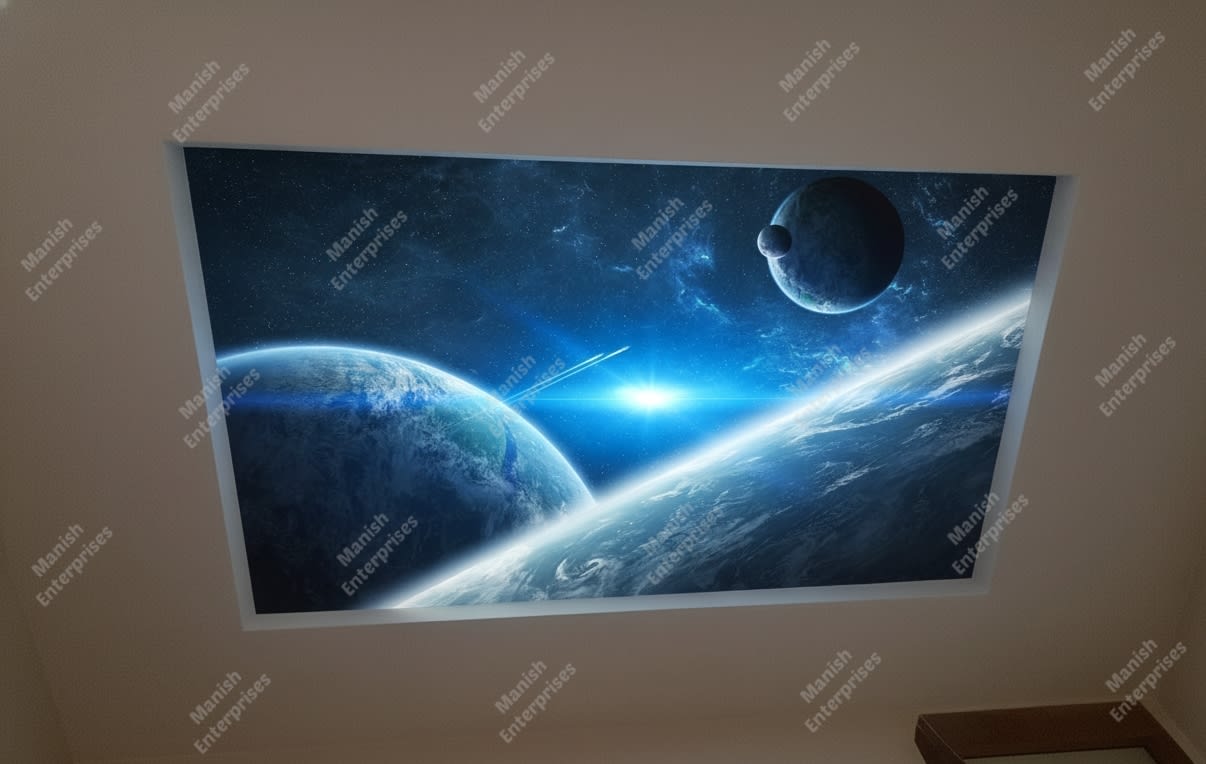 Blue Cosmic Horizon Backlit Acrylic Ceiling Sheet – Space Galaxy Ceiling Panel