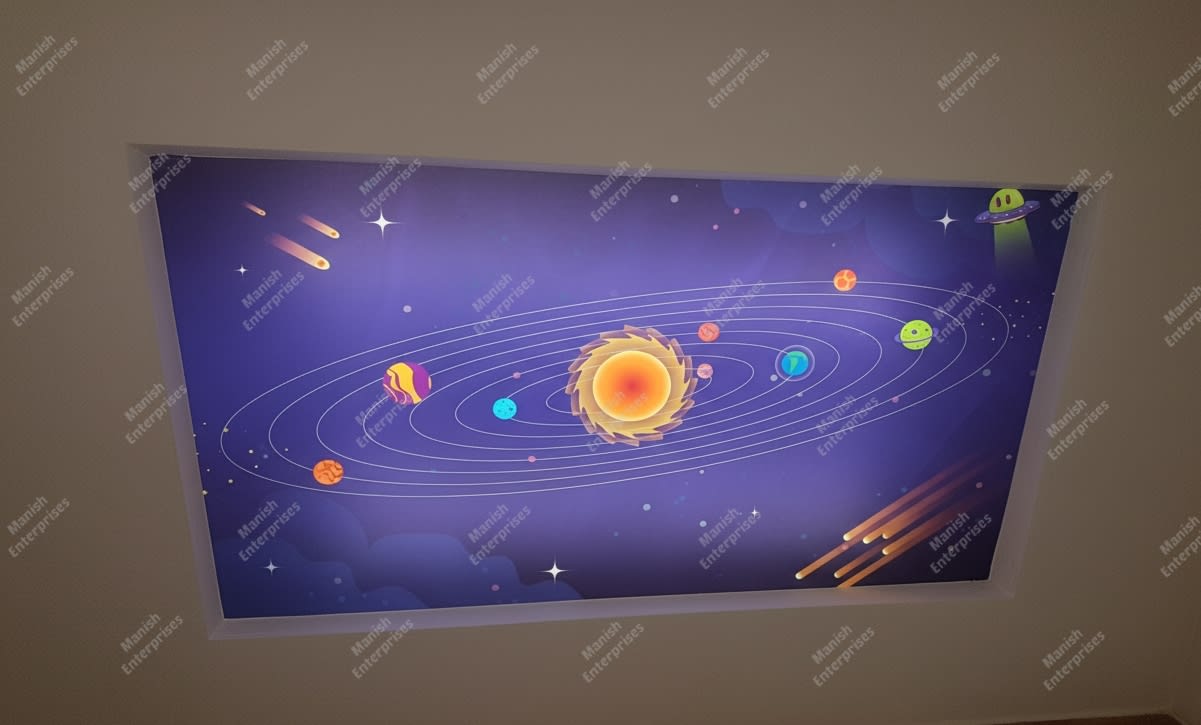 Cartoon Solar System Backlit Acrylic Ceiling Sheet – Kids Space Theme Ceiling Panel
