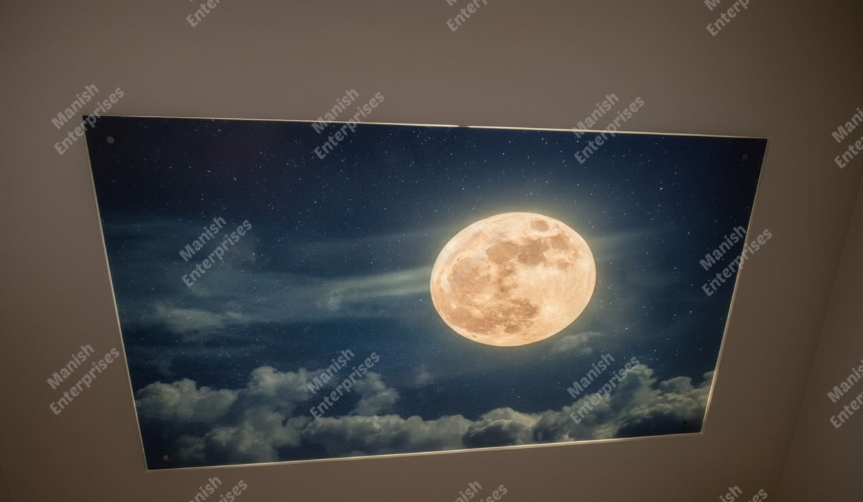 Glowing Full Moon Cloudscape Backlit Acrylic Ceiling Sheet – Night Sky Ceiling Panel