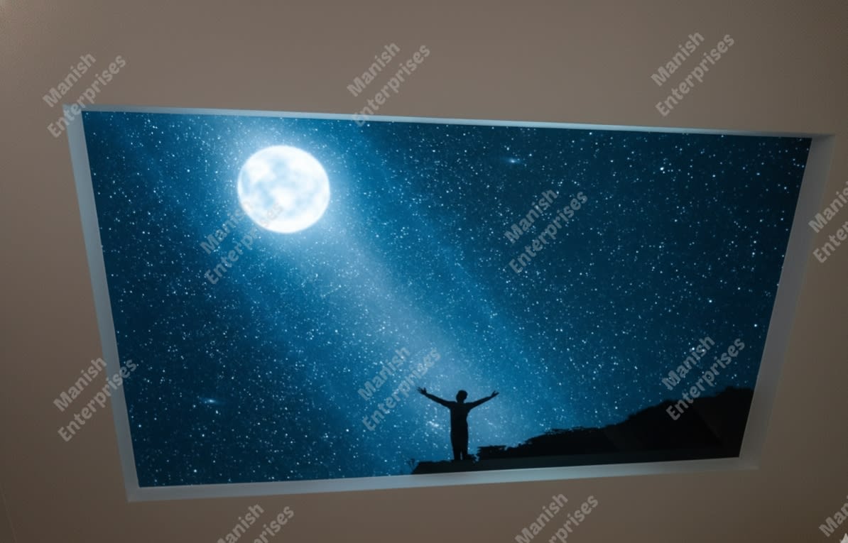 Moonlight Silhouette Backlit Acrylic Ceiling Sheet – Starry Night Sky Panel
