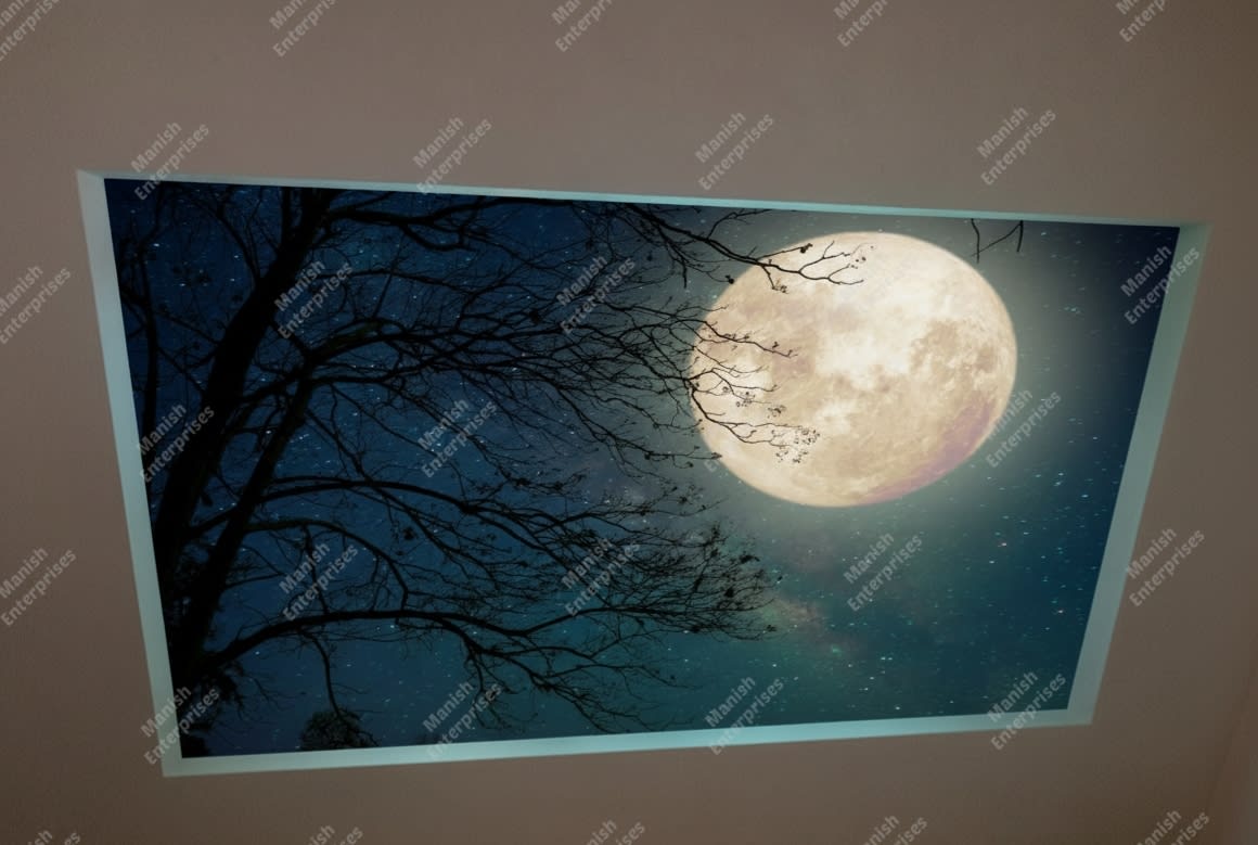 Cosmic Moon Forest Backlit Acrylic Ceiling Sheet – Luminous Night Sky Panel