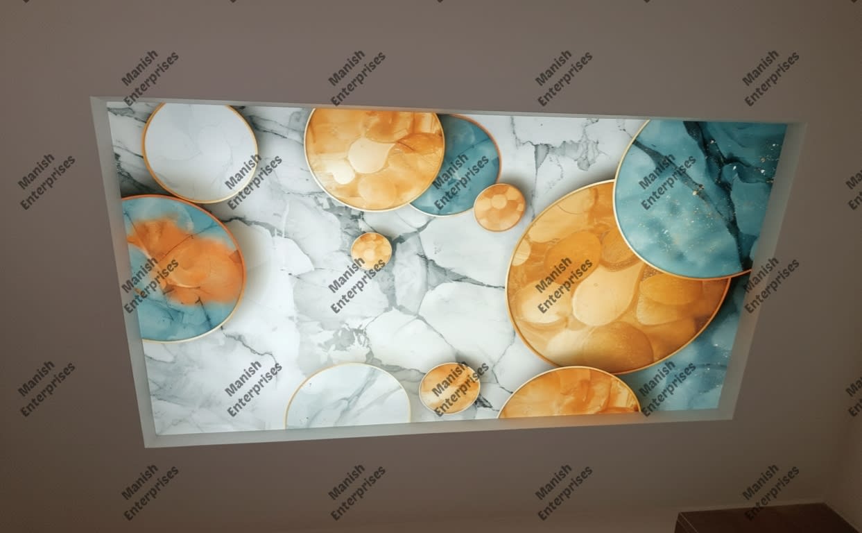 3D Marble Circle Fragment Cool White Backlit Acrylic Panel