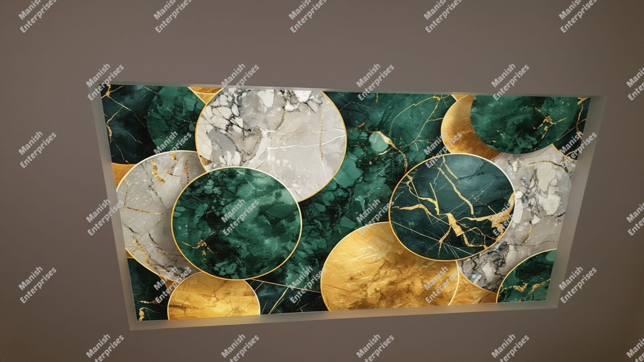 3D Emerald Marble Circle Cool White Backlit Acrylic Panel