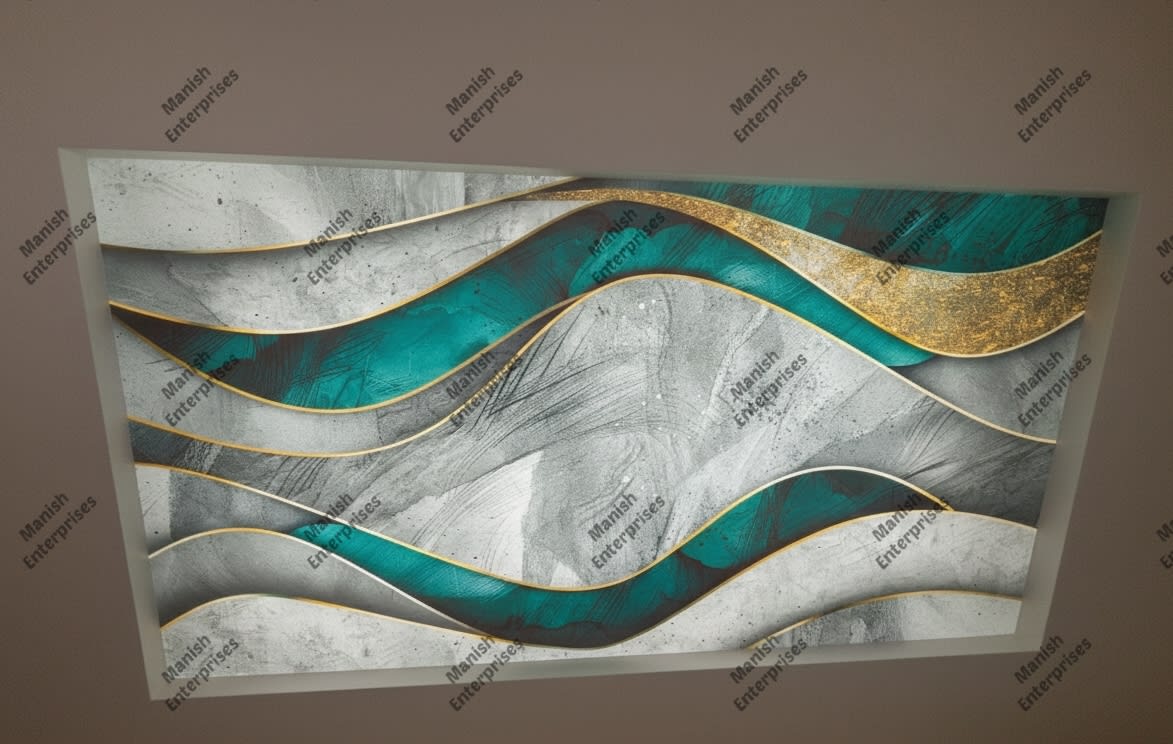 Emerald Gold Flow Waves Backlit Acrylic Sheet Panel