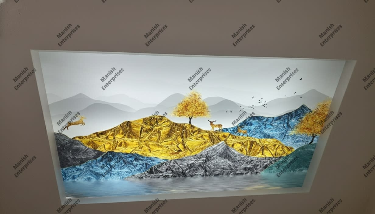 Aqua Mountain Vista Acrylic Ceiling & Walls Backlit Sheet Panel