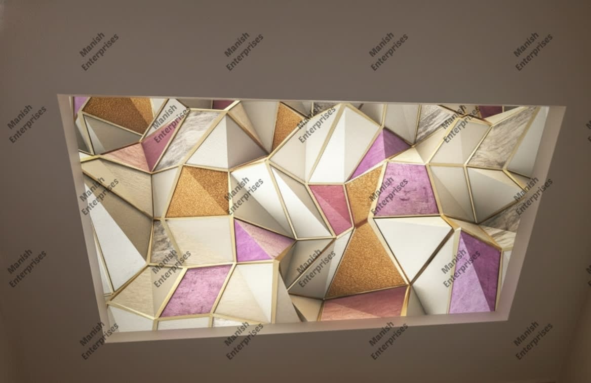 Peach Polygon Luxe Backlit Acrylic Sheet Ceiling & Walls Panel