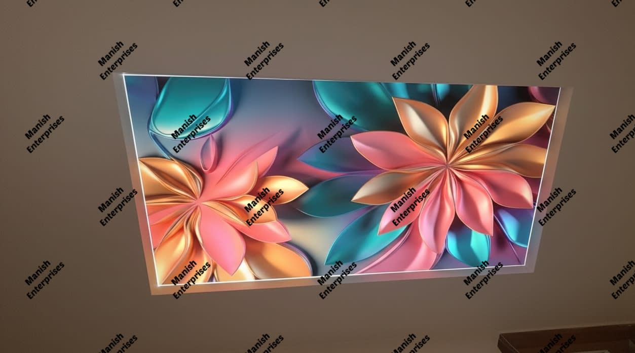 Golden Bloom Teal Acrylic Sheet Panel for Ceiling & Walls (Backlit Acrylic Decor)