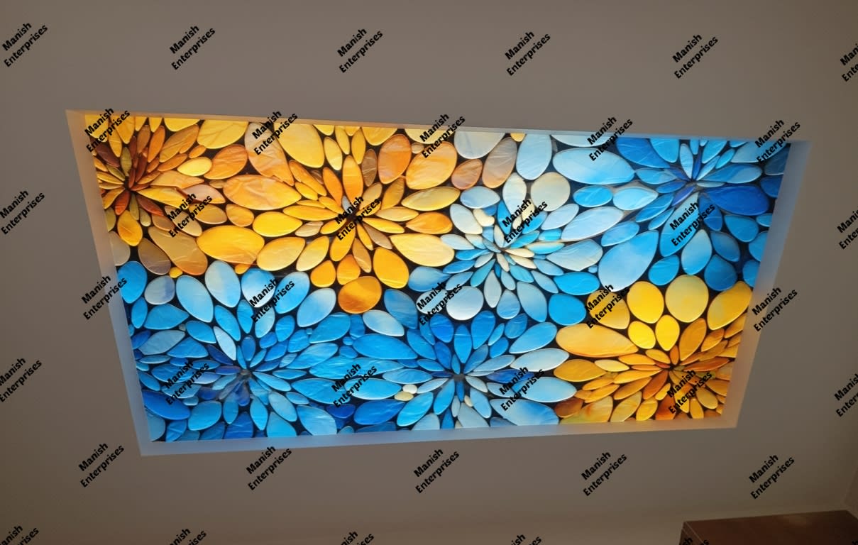 Gradient Blue Gold Floral Acrylic Sheet Backlit Panel for Ceiling & Walls