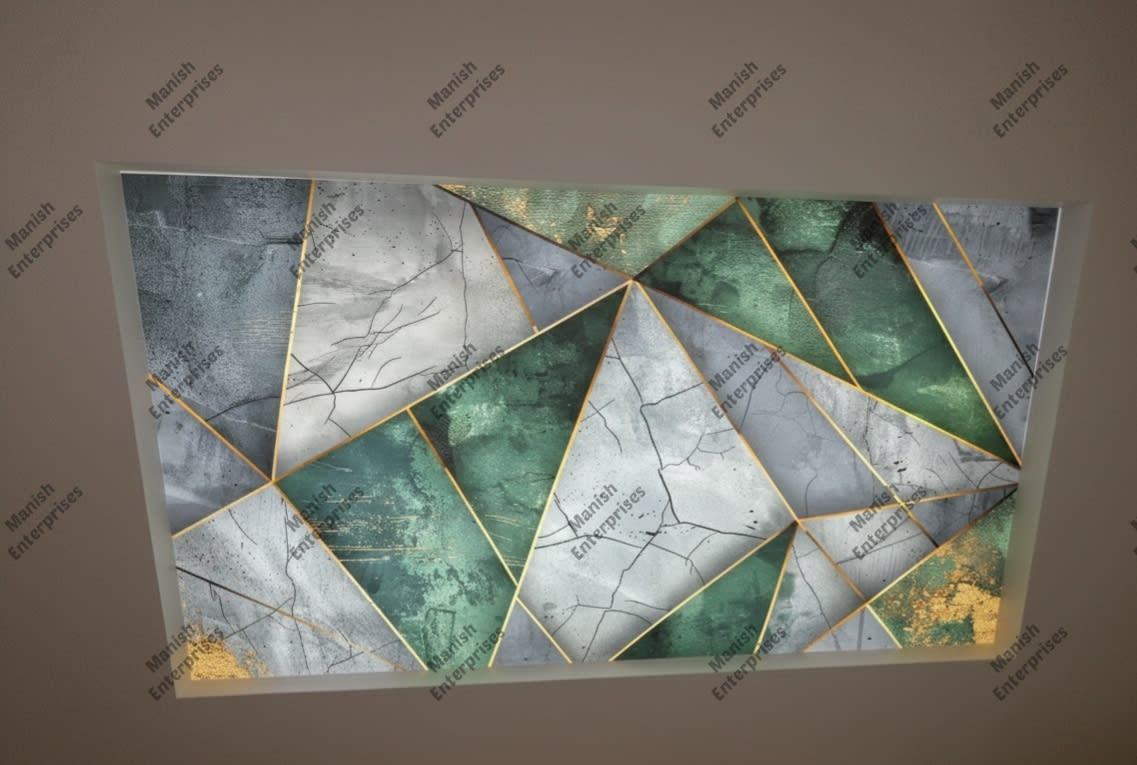Green Marble Geometric Acrylic Sheet for Ceiling & Wall | Backlit Acrylic Sheet Panel