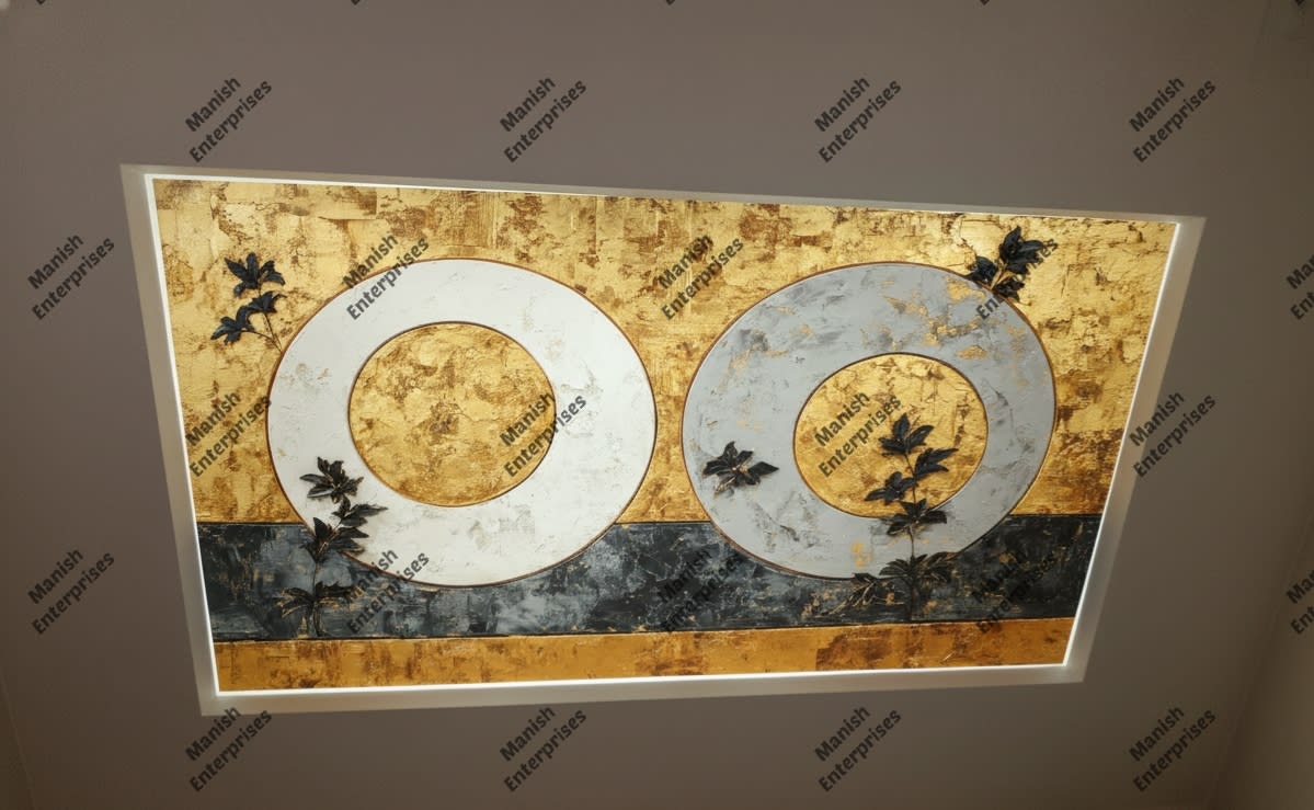 3D Golden Marble Twin Ring Acrylic Backlit Décor Sheet