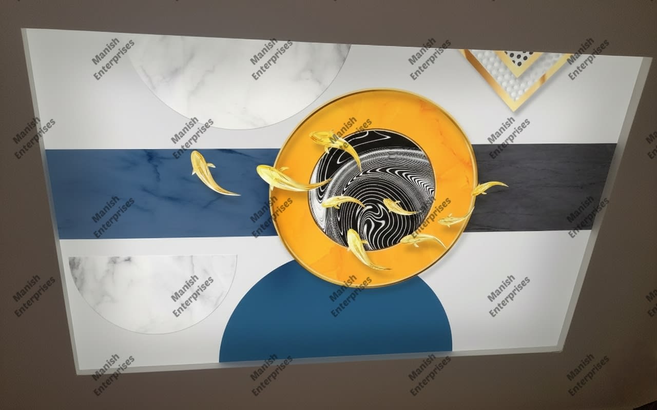 3D Golden Koi Spiral Acrylic Backlit Décor Sheet