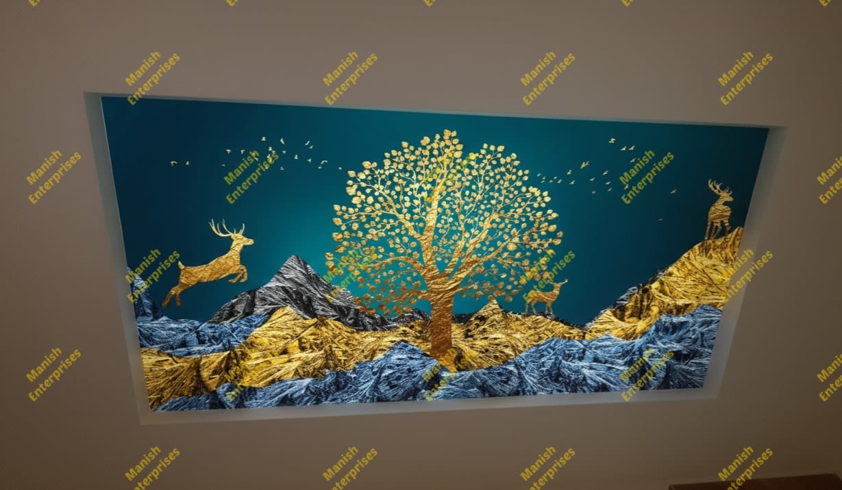 3D Teal Stag Summit Acrylic Backlit Décor Sheet