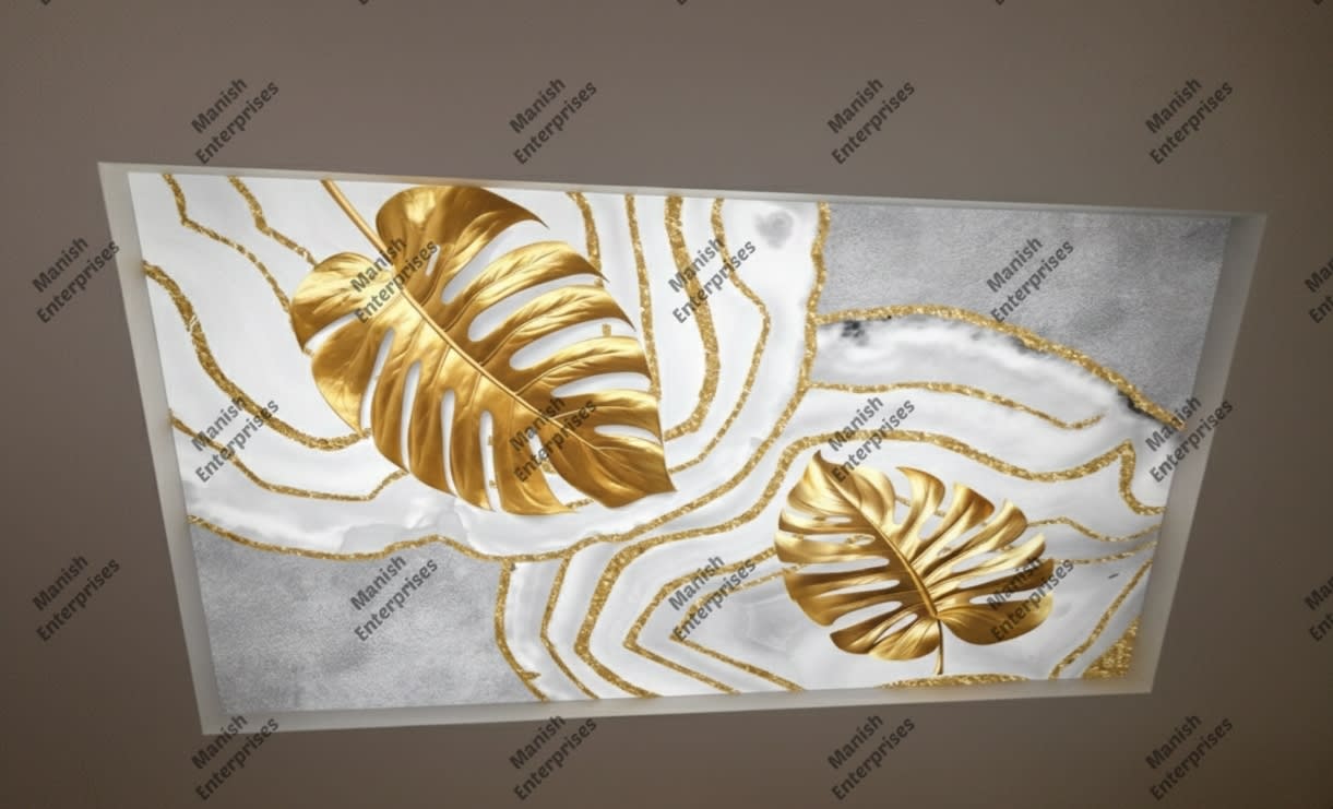 Elegant Gold Leaf Cascade 3D Backlit Acrylic Décor Sheet
