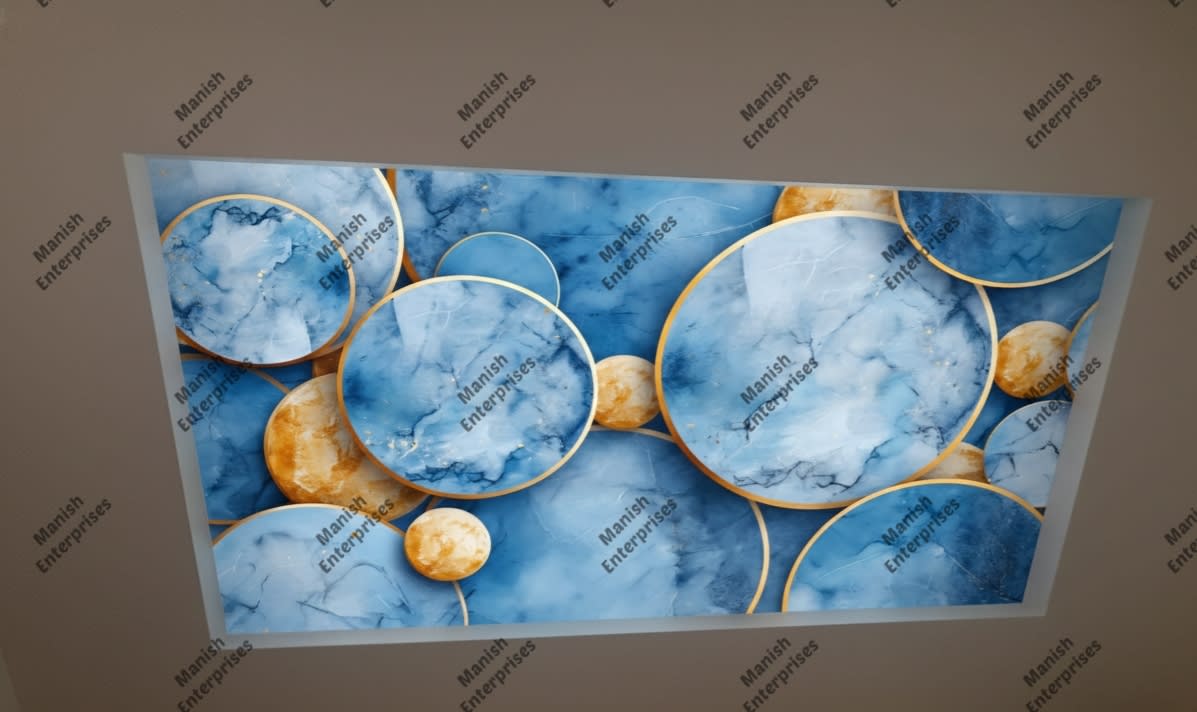 Aqua Gold Marble Circle Abstract Acrylic Panel