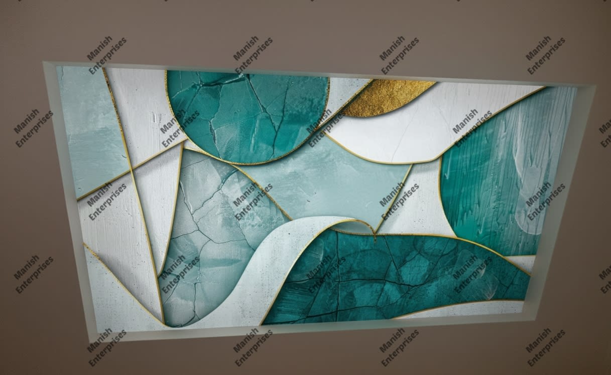 Teal Gold Abstract Circular 3D Backlit Acrylic Sheet
