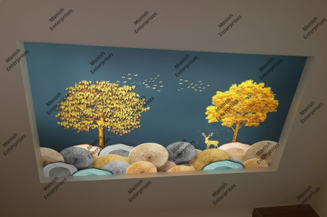 3D Teal Gold Tree & Marble Circle Backlit Acrylic Sheet