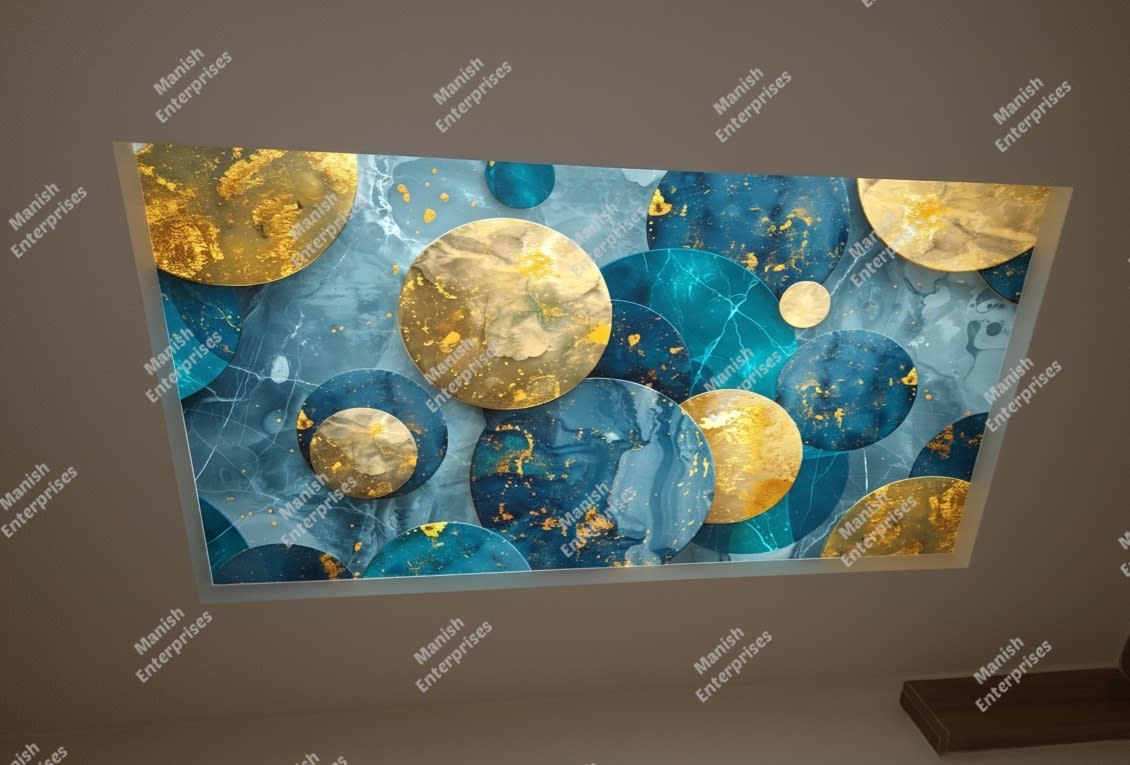 Blue & Gold Circular Abstract Acrylic Ceiling Sheet