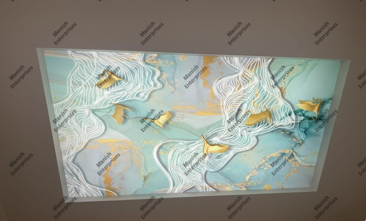 Teal Golden Birds Flow Abstract Backlit Acrylic Ceiling Sheet  Manish Enterprises