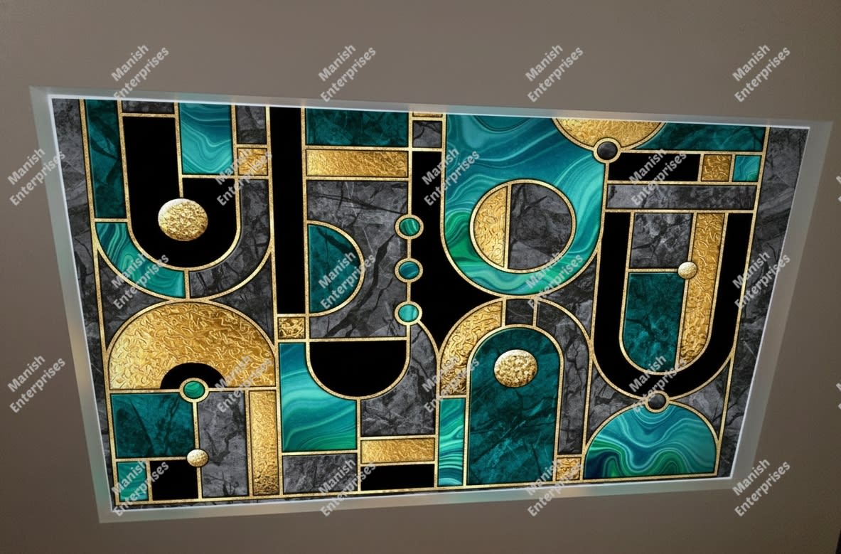 Abstract Green Gold Geometric Backlit Acrylic Ceiling Sheet  Manish Enterprises