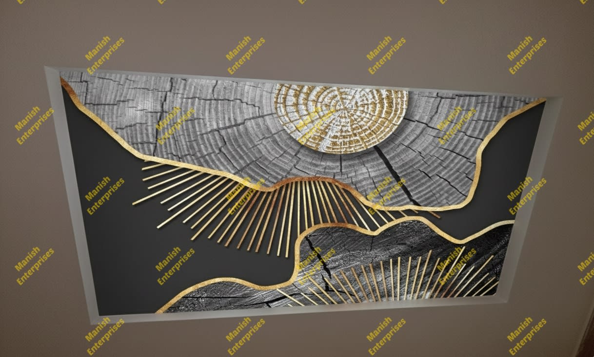 Modern Wood-Ring 3D Gold Wave Acrylic Backlit Sheet for Designer Ceiling & Wall Panels