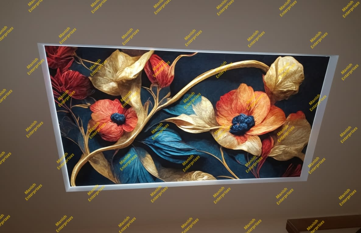 Gold Wave Floral Abstract Acrylic Backlit Sheet for Premium Ceiling & Wall Panel Design