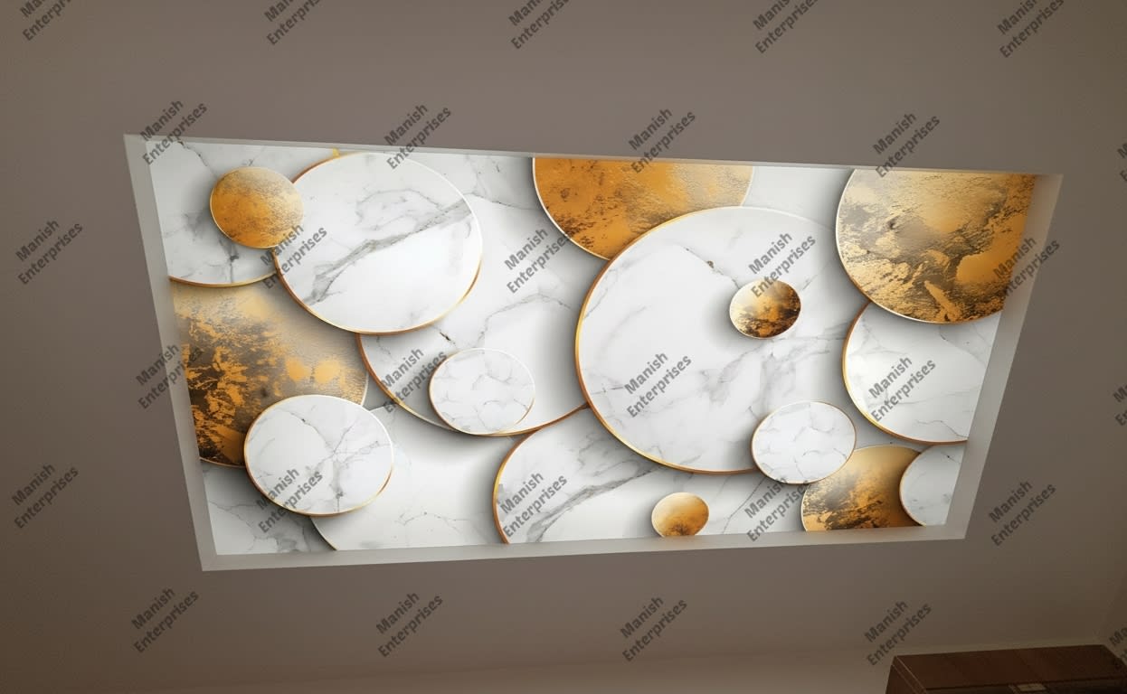 White Marble Gold Circular Backlit Acrylic Ceiling Sheet