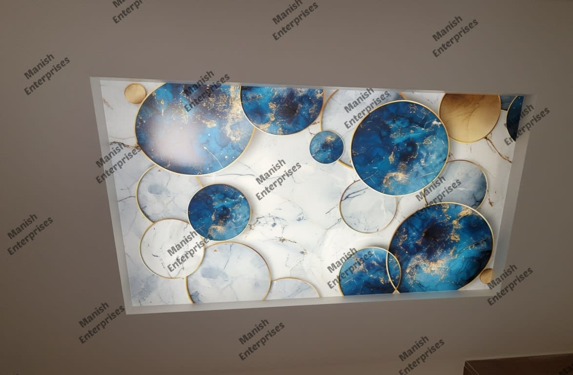 3D Sapphire Gold Circle Abstract Backlit Acrylic Ceiling Sheet