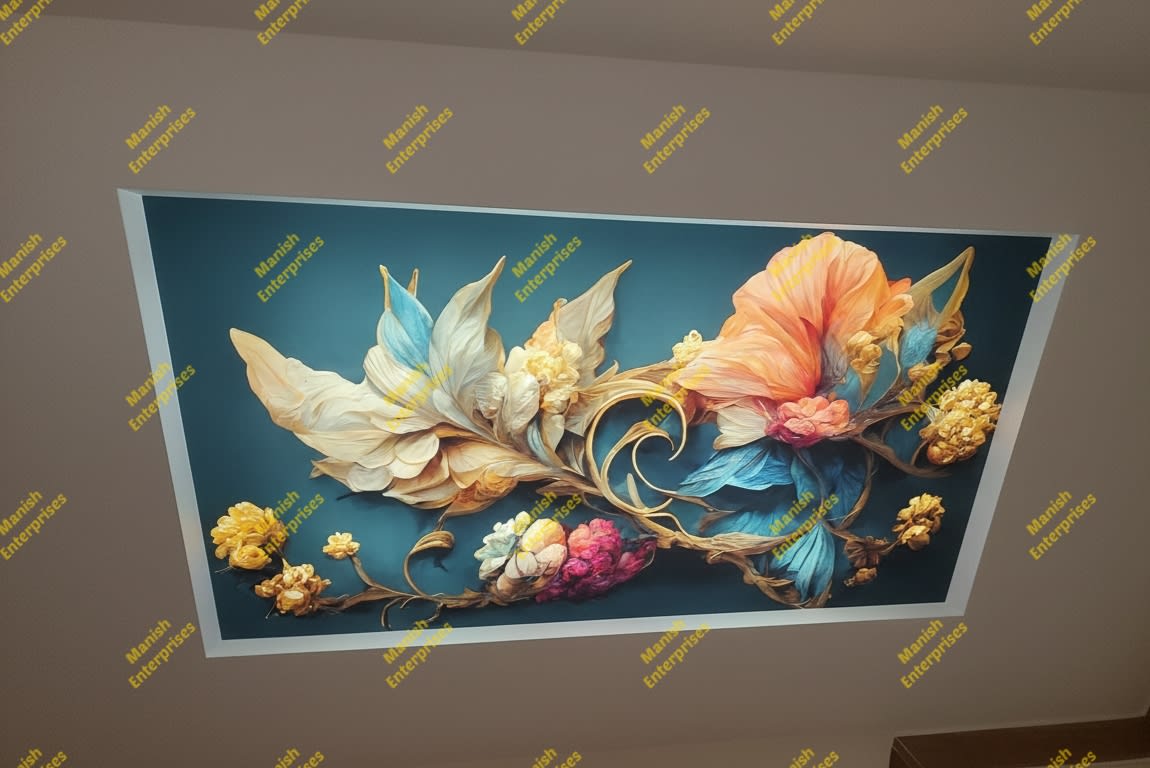 FloralFusion Teal Gold Acrylic Ceiling Sheet