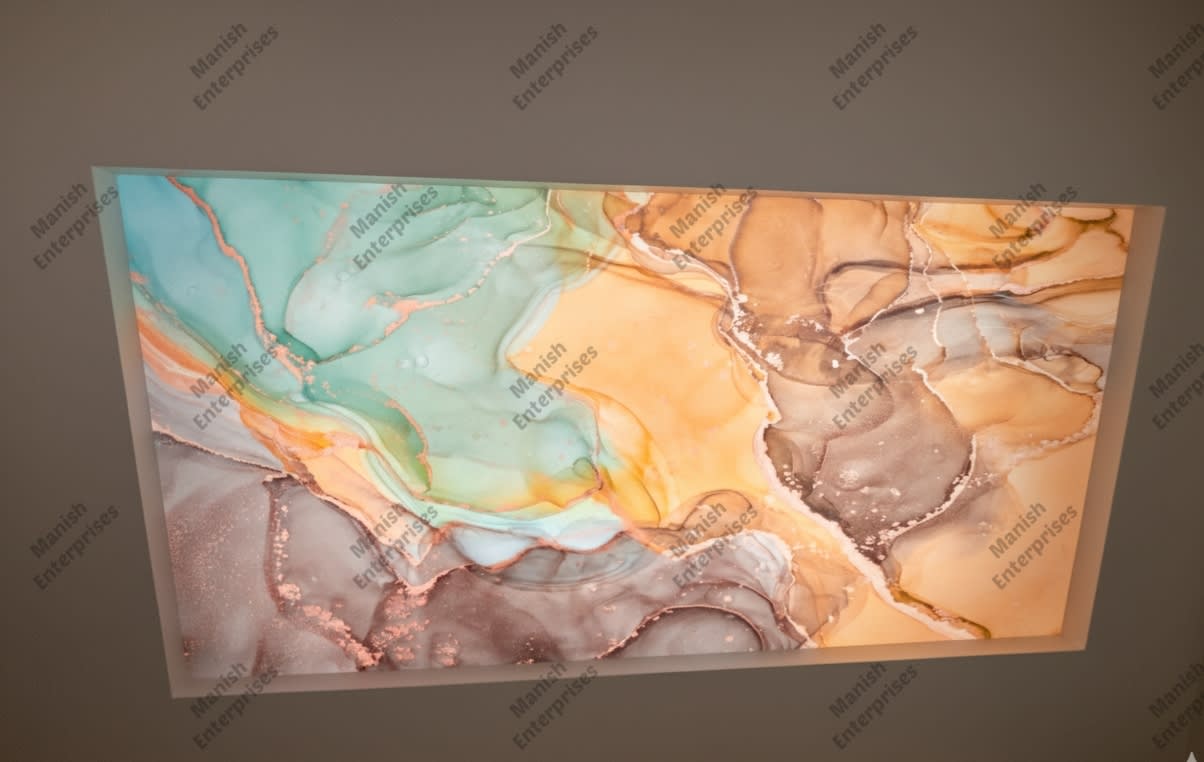 Orange Teal Marble Abstract Acrylic Ceiling Sheet