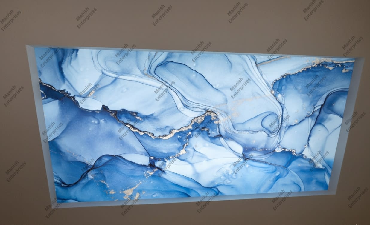 Ocean Blue Marble Abstract Acrylic Ceiling Sheet