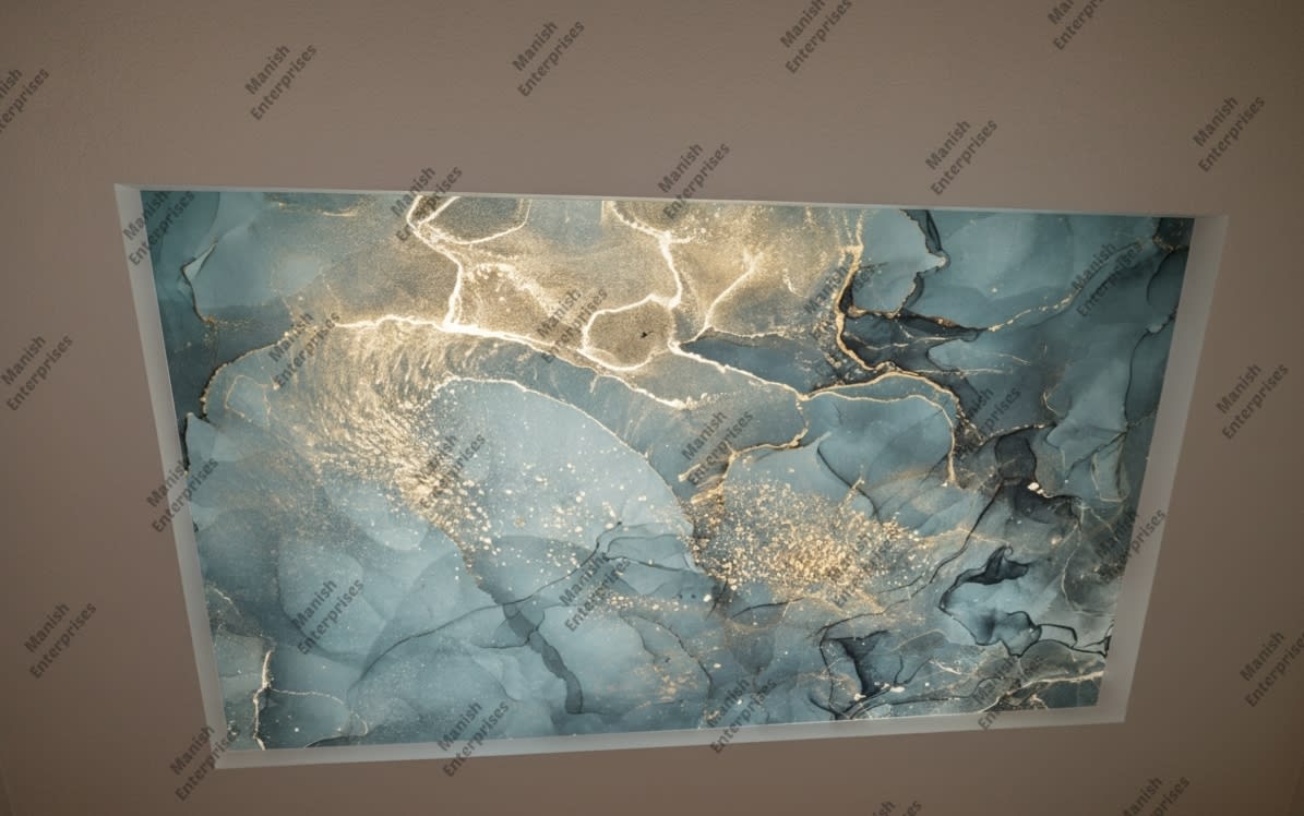 Grey Teal Marble Abstract Acrylic Ceiling Sheet