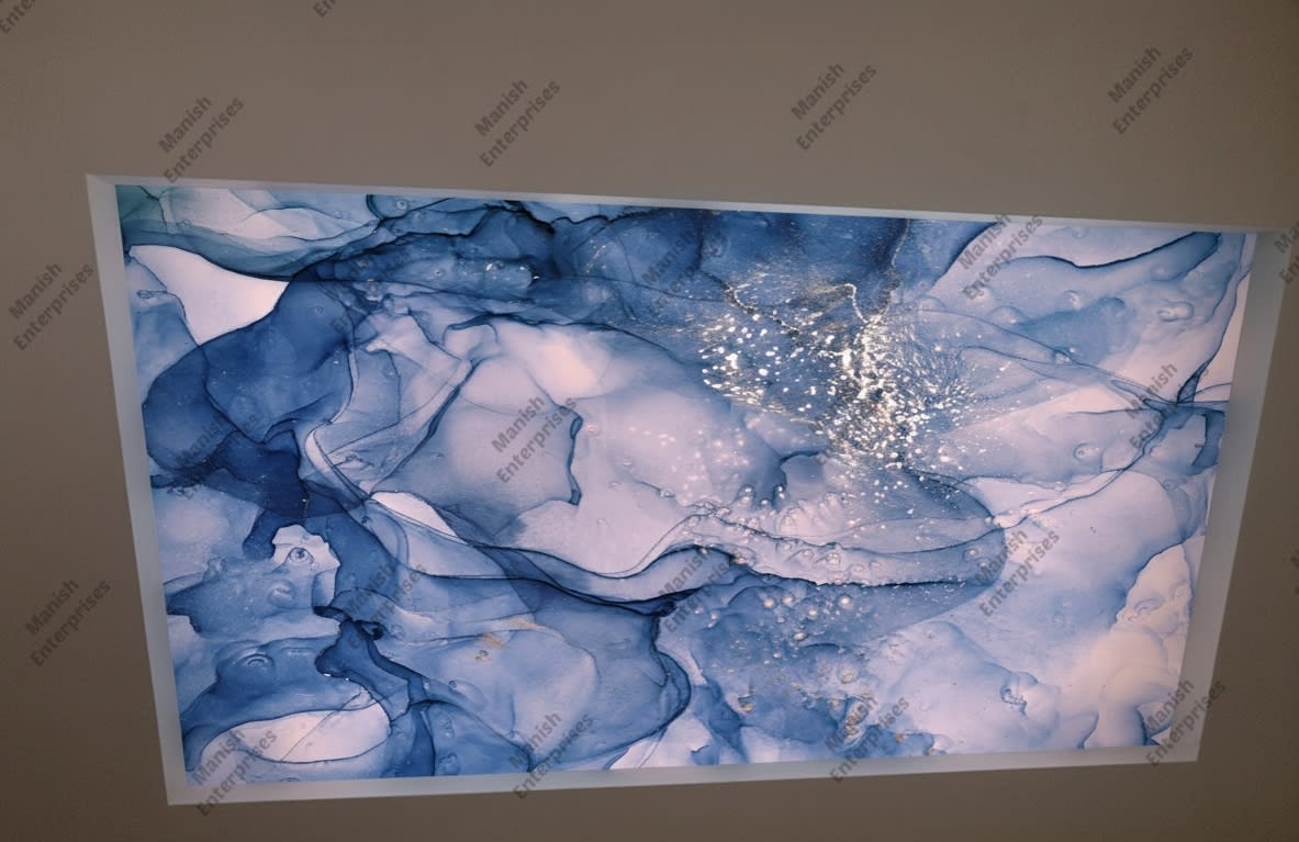 Blue Grey Marble Abstract Acrylic Ceiling Sheet