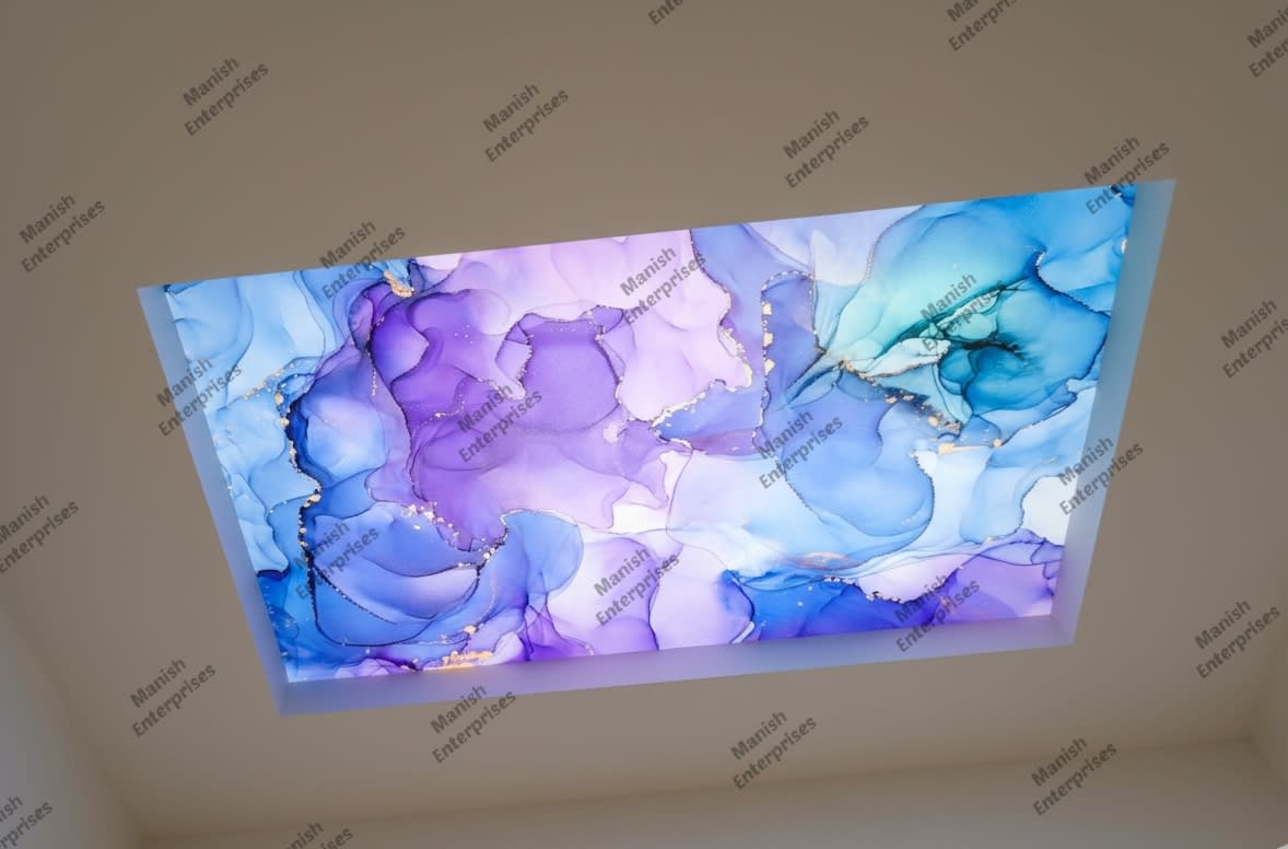 Lavender purple blue gold abstract liquid acrylic ceiling sheet