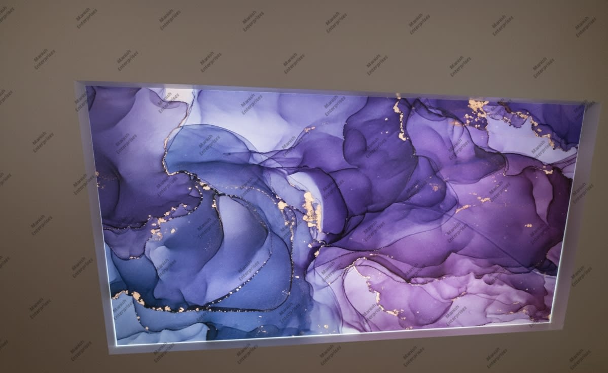 Royal purple aqua gold marble abstract acrylic ceiling sheet