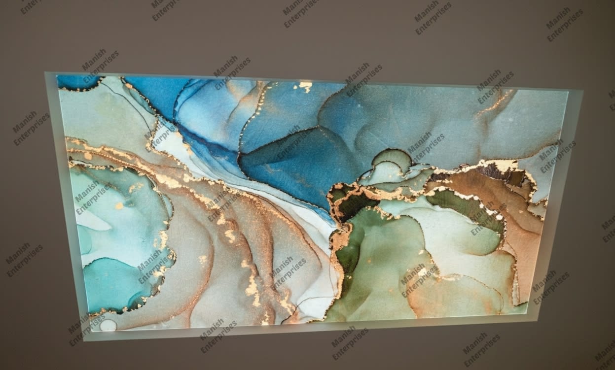 Aqua gold abstract marble acrylic ceiling sheet
