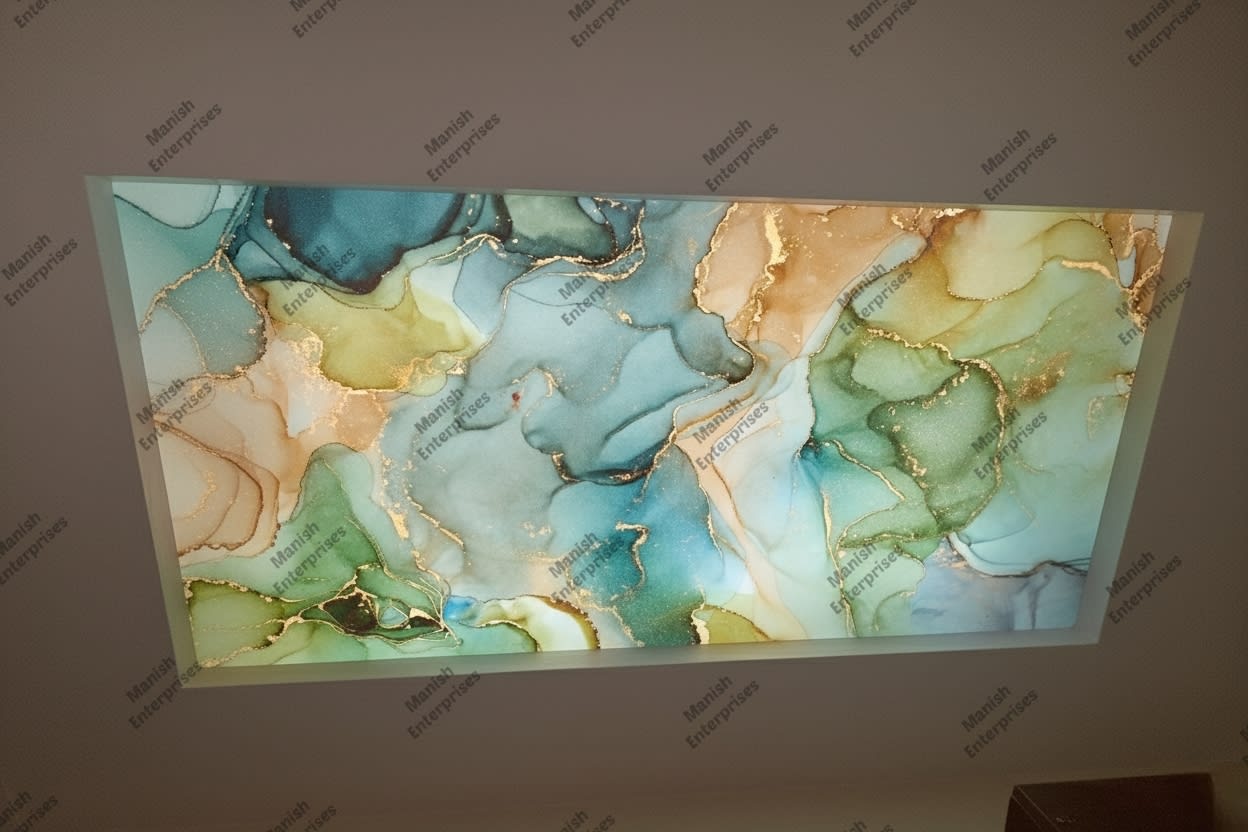 Aqua green gold abstract marble acrylic sheet for ceilings
