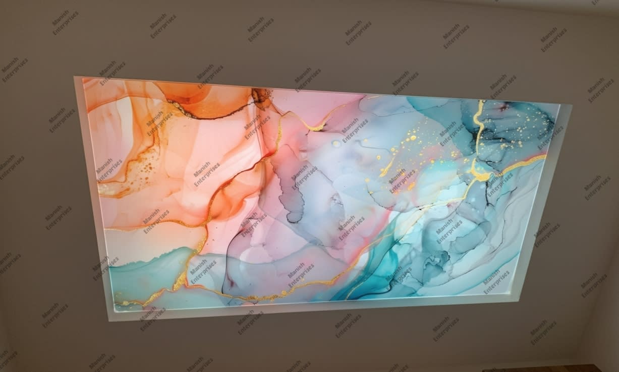 Peach aqua-gold abstract acrylic ceiling sheet