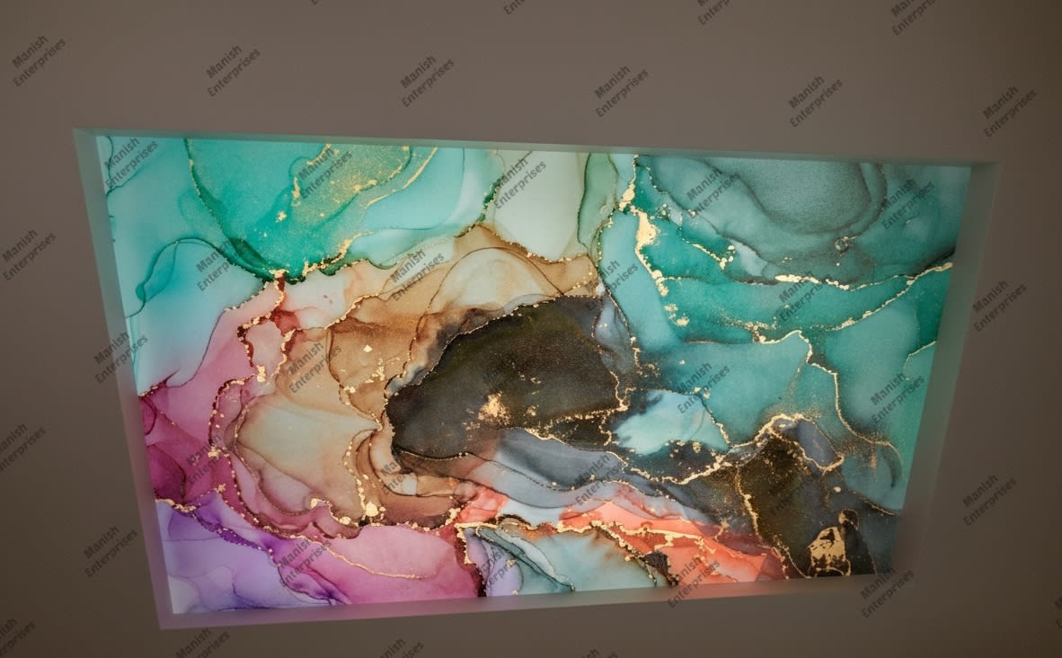 Teal aqua gold marble acrylic ceiling sheet