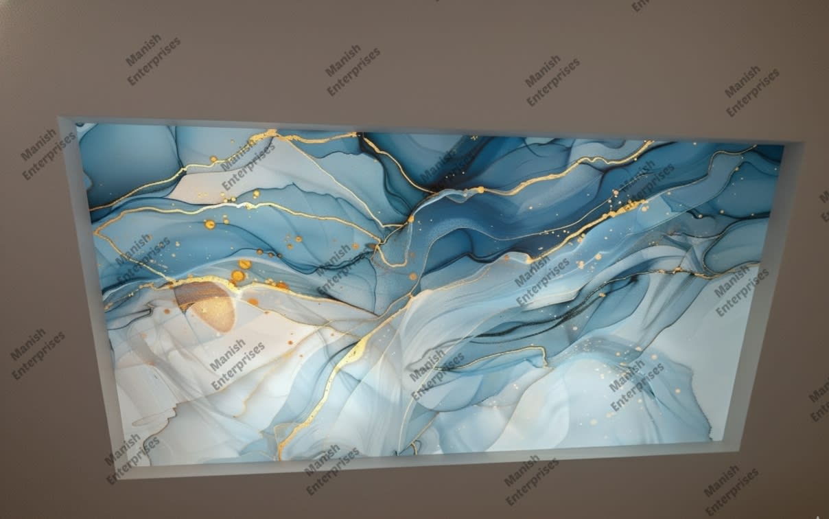 Aqua grey gold marble acrylic ceiling sheet