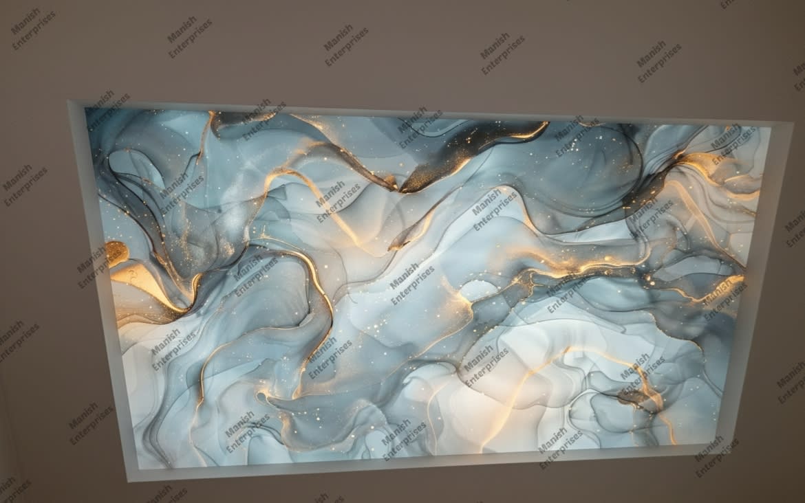 Grey gold ink abstract acrylic ceiling sheet