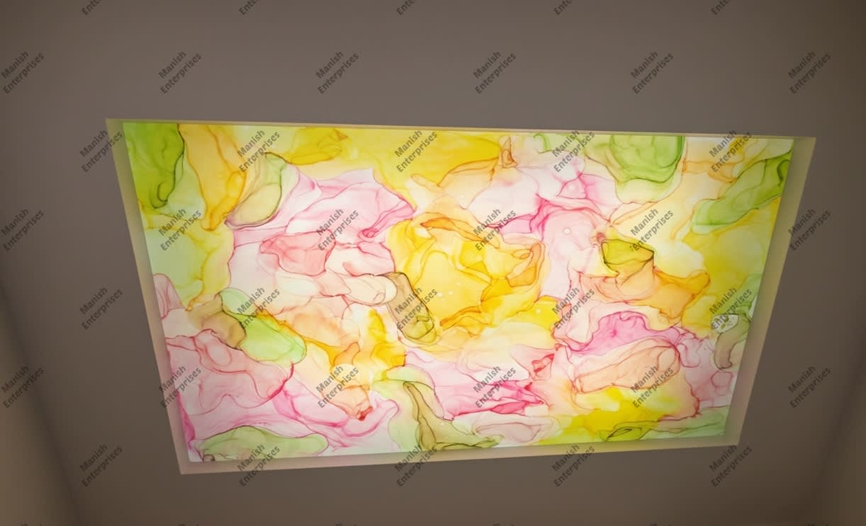 Yellow pink green abstract acrylic ceiling sheet