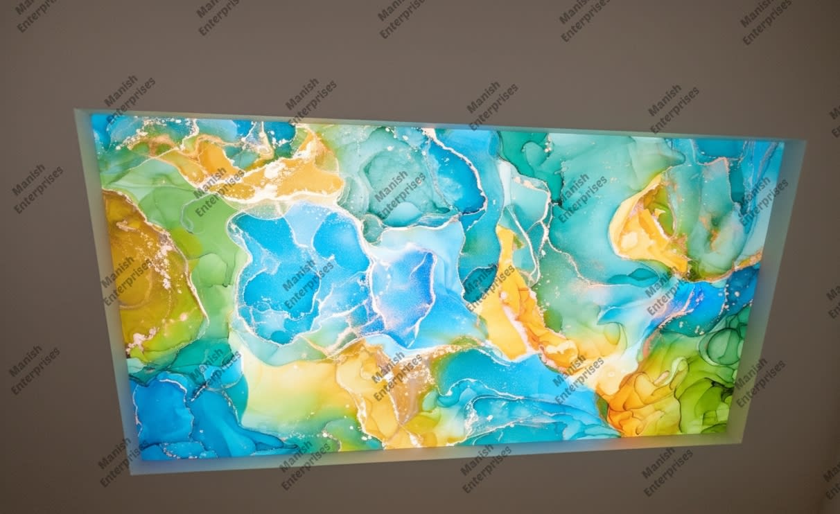 Blue yellow green abstract acrylic ceiling sheet