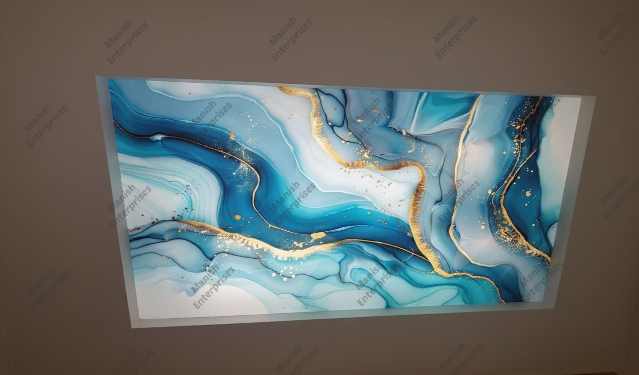 blue gold line abstract acrylic ceiling sheet