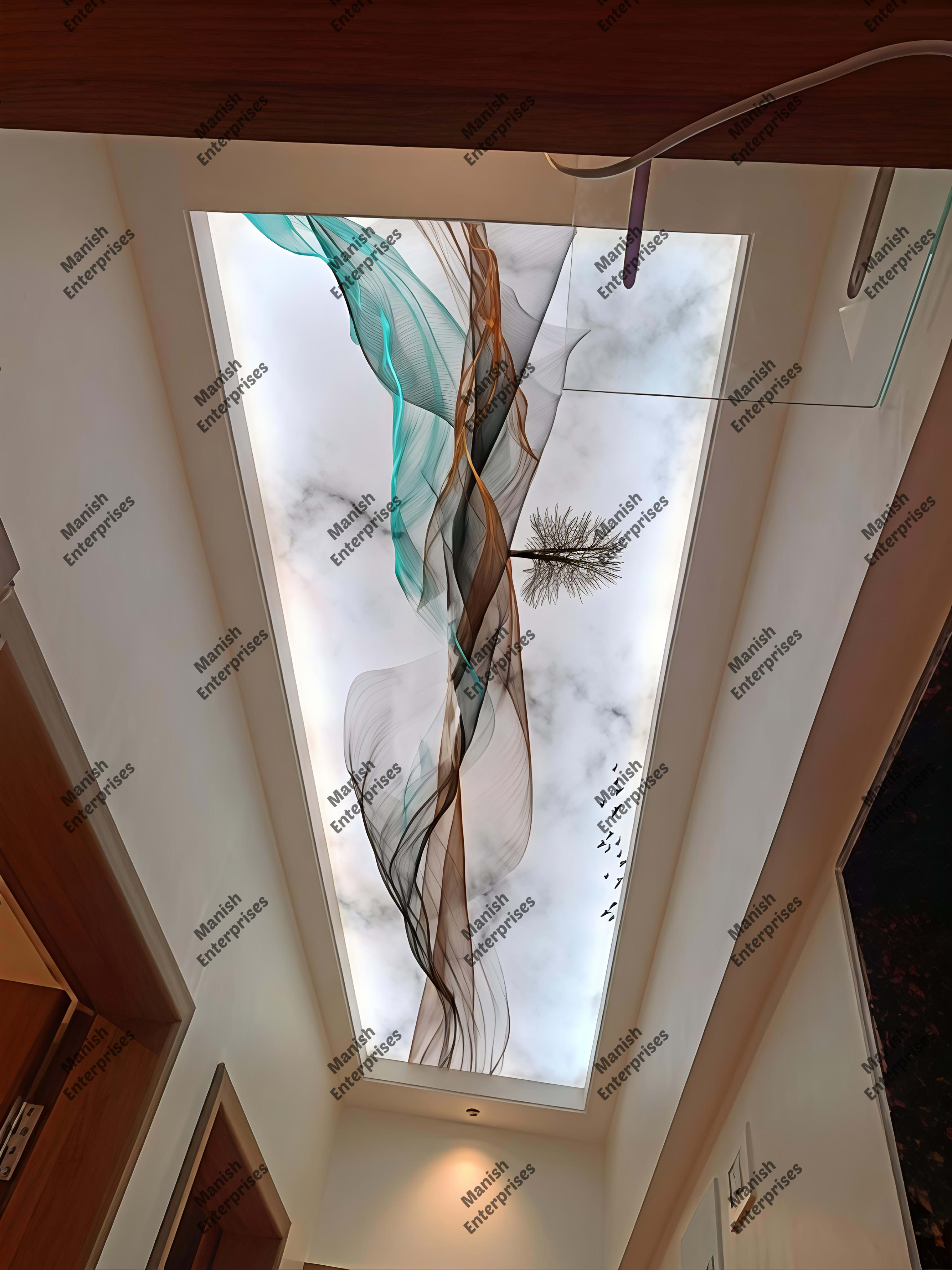Abstract Flow Acrylic Ceiling Sheet for Passage, Corridor & Foyer Ceiling Design
