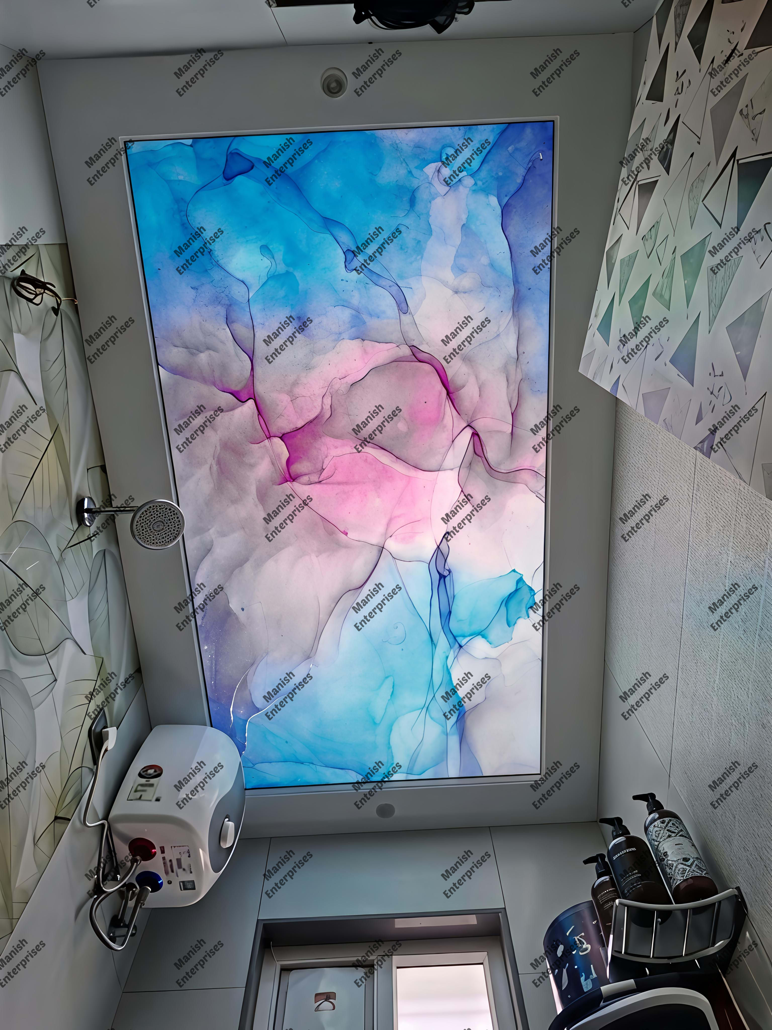 Pastel Blue Pink Alcohol Ink Acrylic Ceiling Sheet for Bathroom Ceiling Design