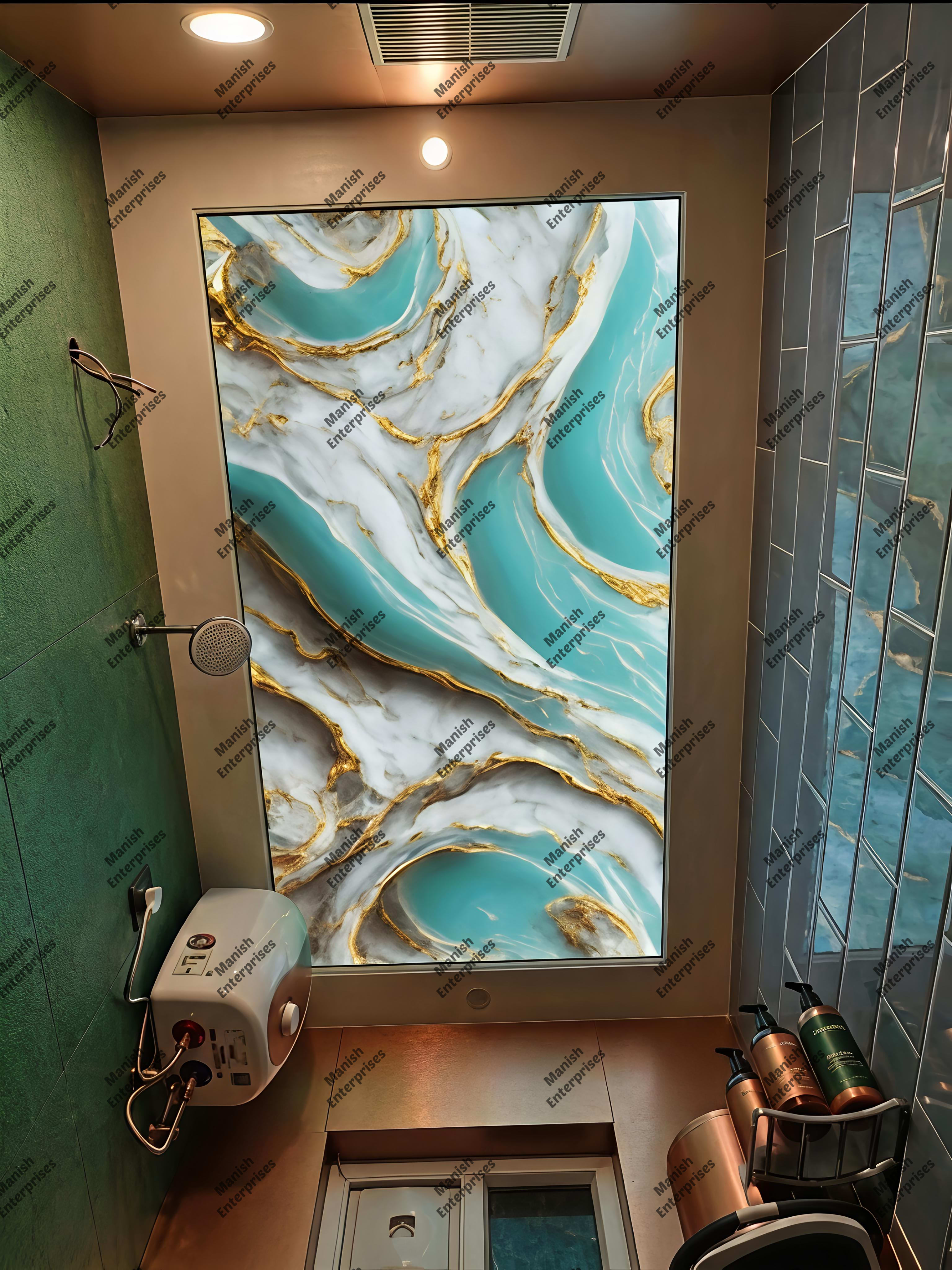 Aqua Marble Gold Acrylic Ceiling Sheet for Bathroom Ceiling Design