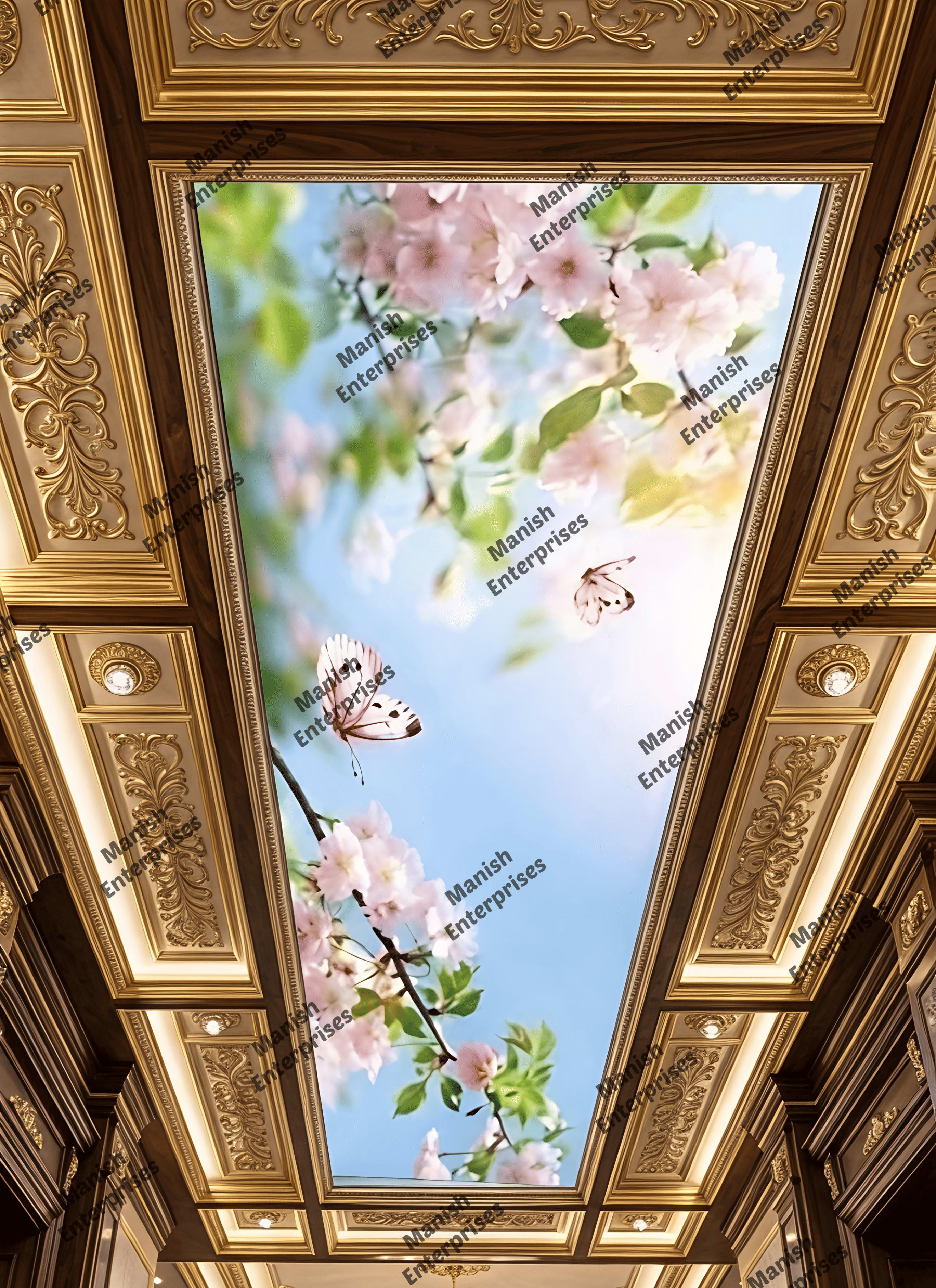 Classic Floral Butterfly Acrylic Ceiling Sheet for Luxury Bedroom Ceiling Design