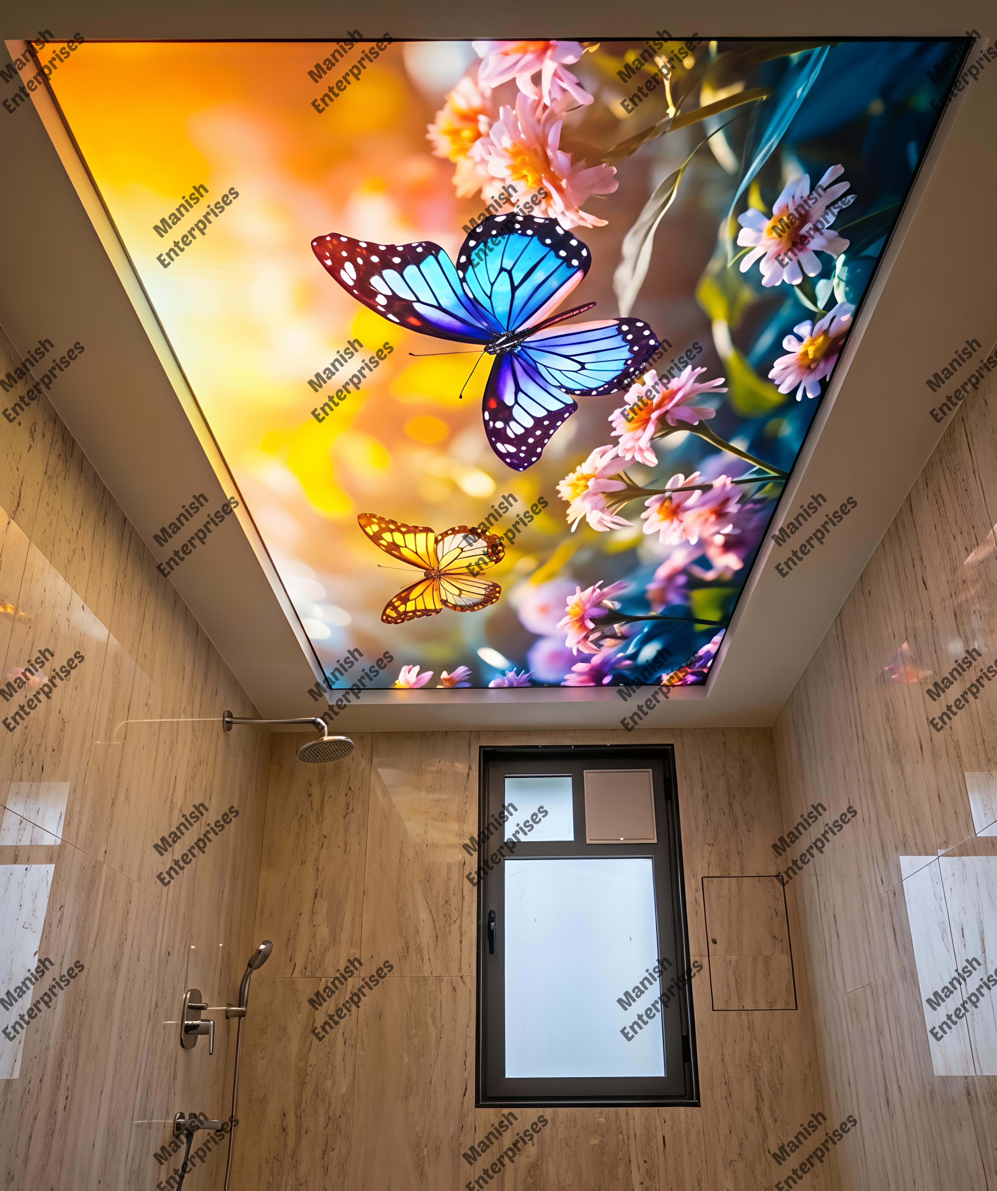 Butterfly Floral Acrylic Ceiling Sheet for Bathroom Ceiling Design