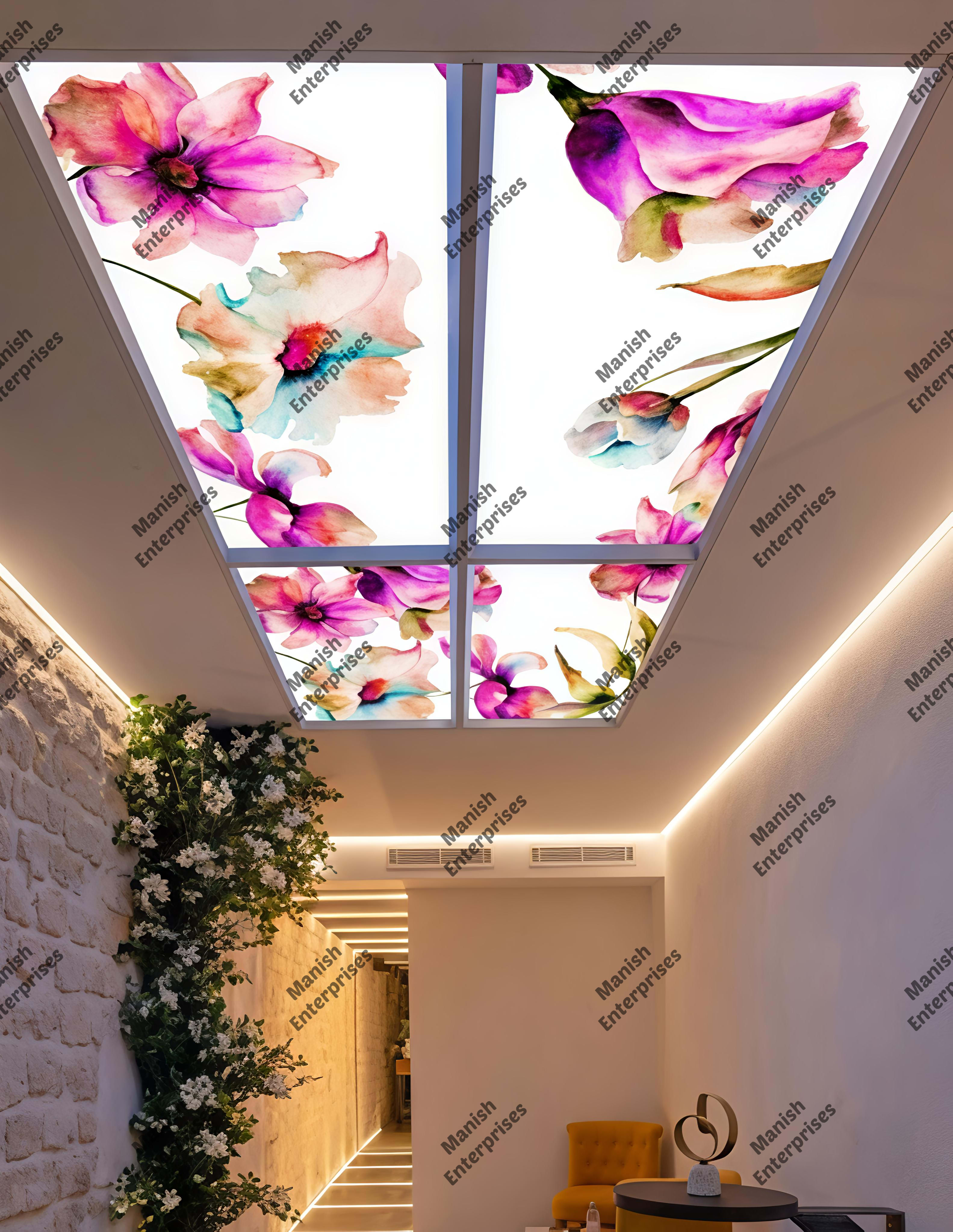 Watercolor Floral Acrylic Ceiling Sheet for Passage & Corridor Ceiling Design
